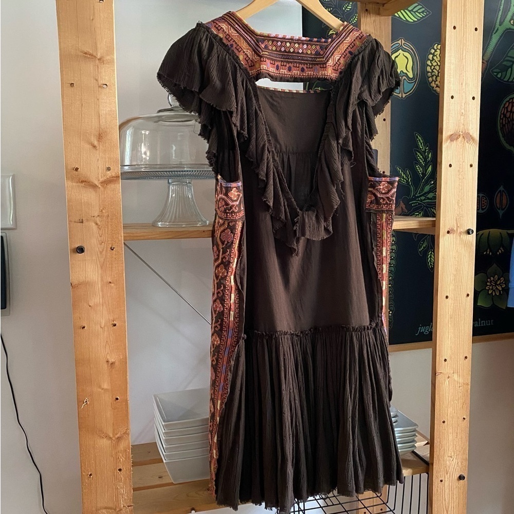 Free People Brown Embroidered Day Glow Mini Dress Small - Picture 6 of 16